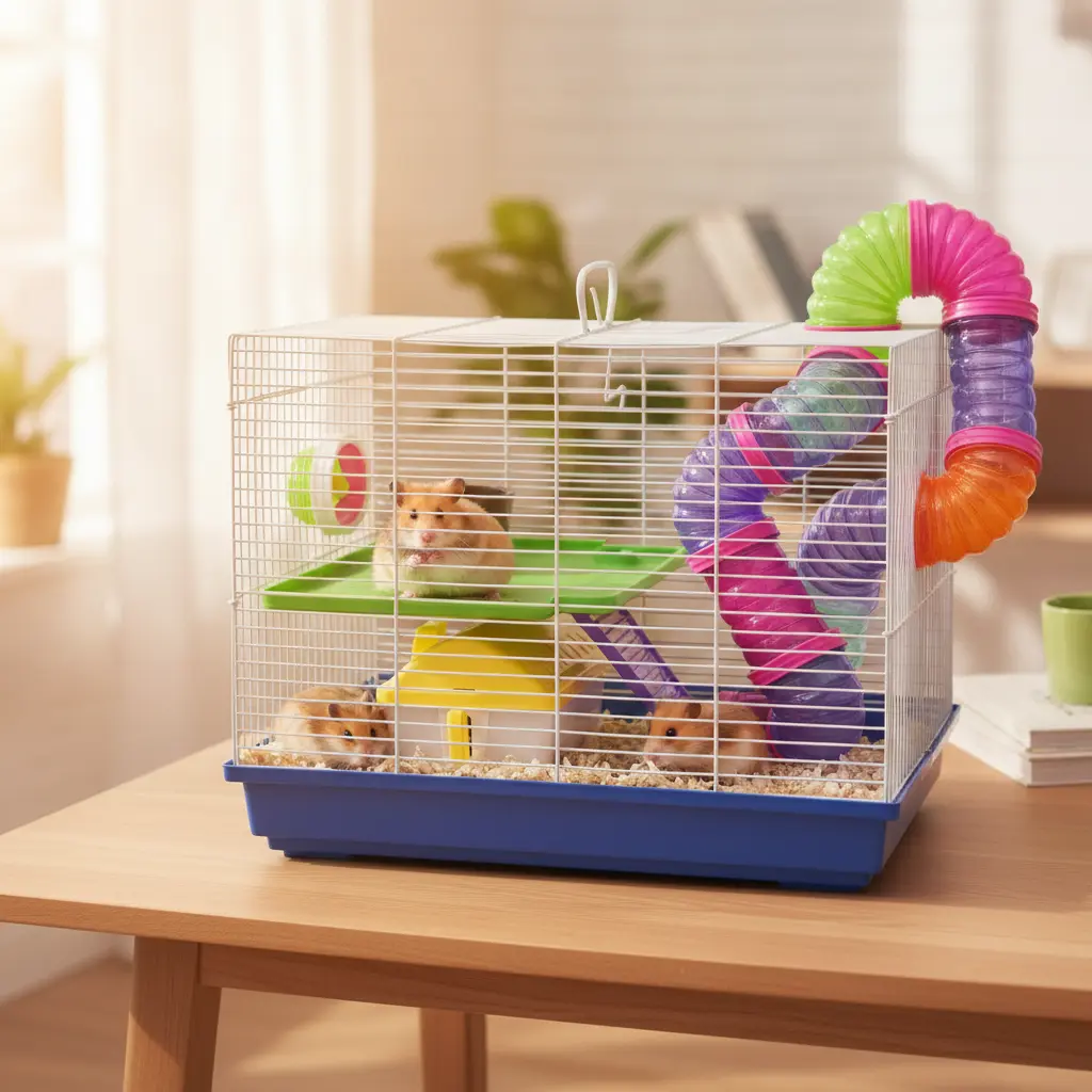 AI Generated Promotional Hamster Cage with Hamsters