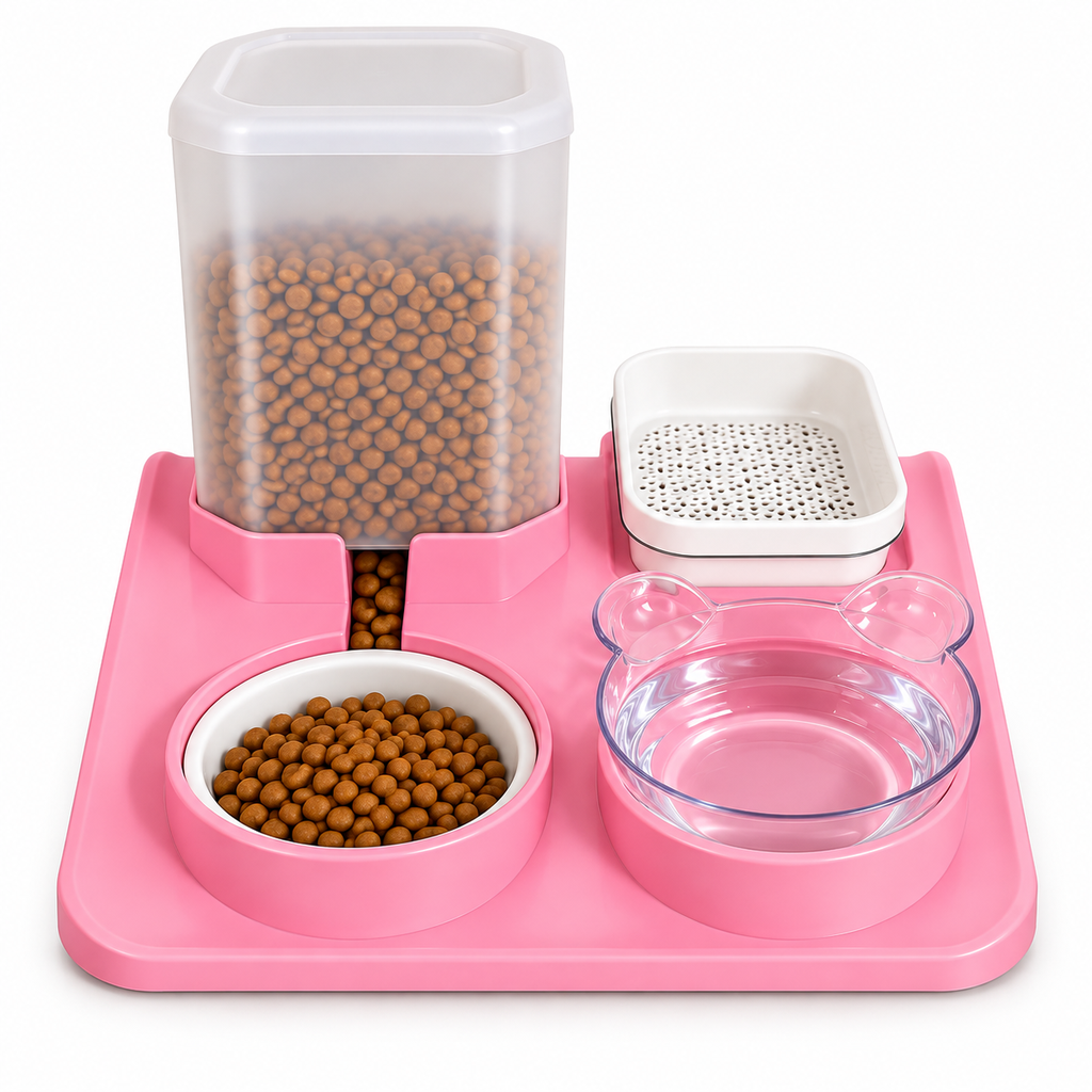 Large Double Cat Water Feeder with Wet Food Bowl