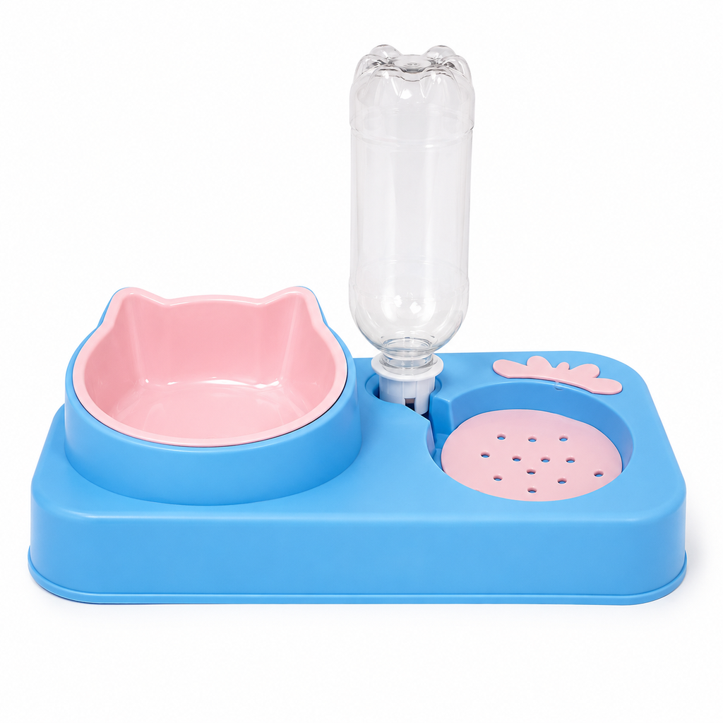 Transparent Plastic Cat Food Bowl with Water Feeder (blue)